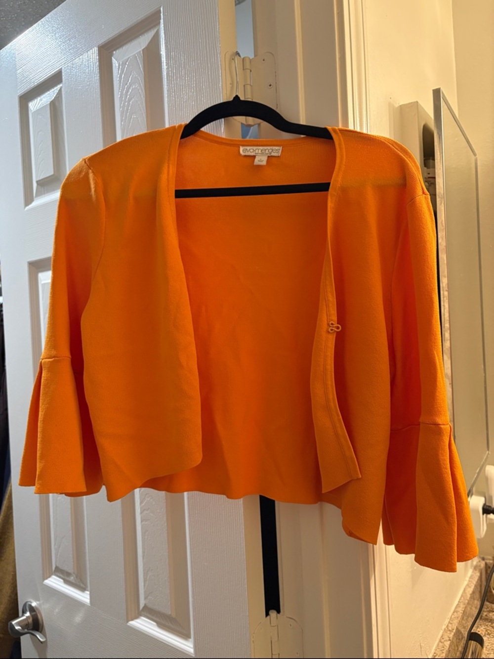 eva mendes for New York & Company Orange Cropped Bell Sleeve Cardigan